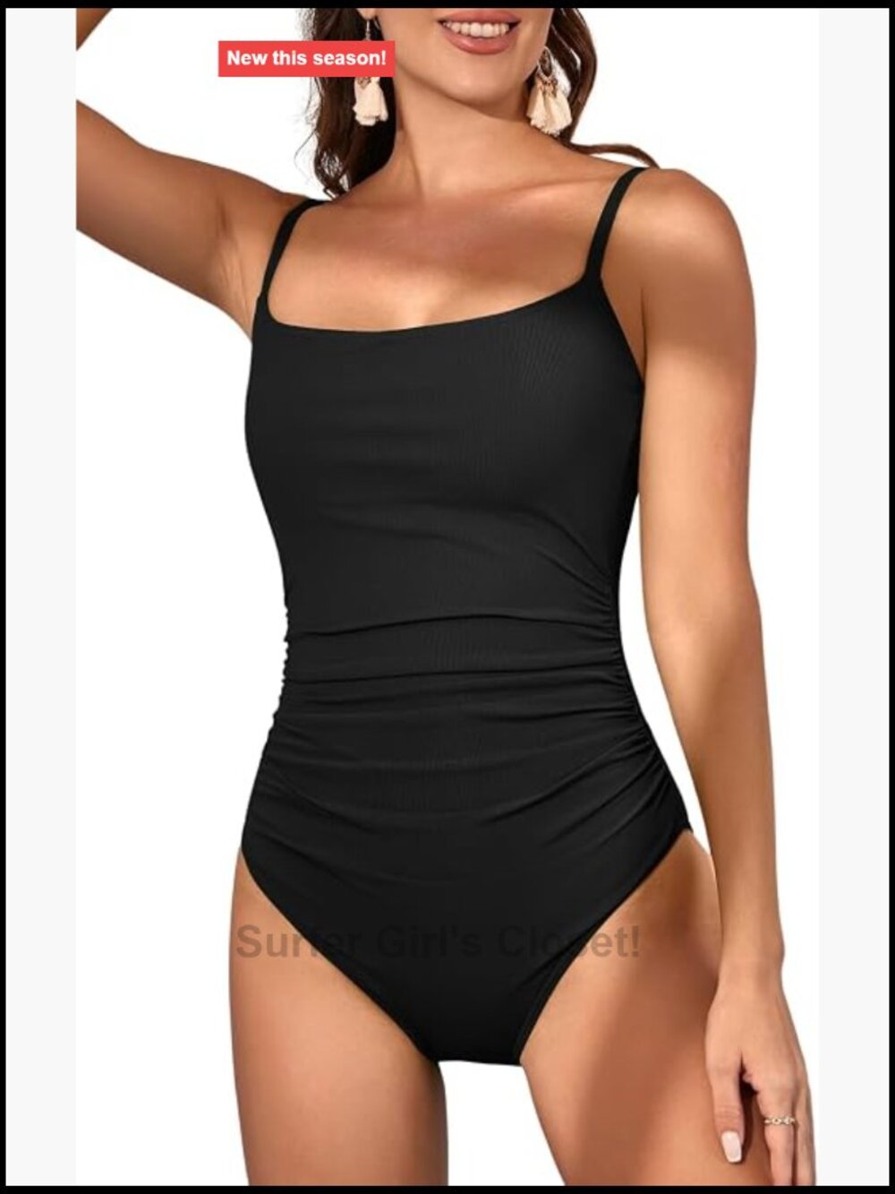 One Piece Swimsuit Tummy Control Ruched Bathing Suit Square Neck Adjustable